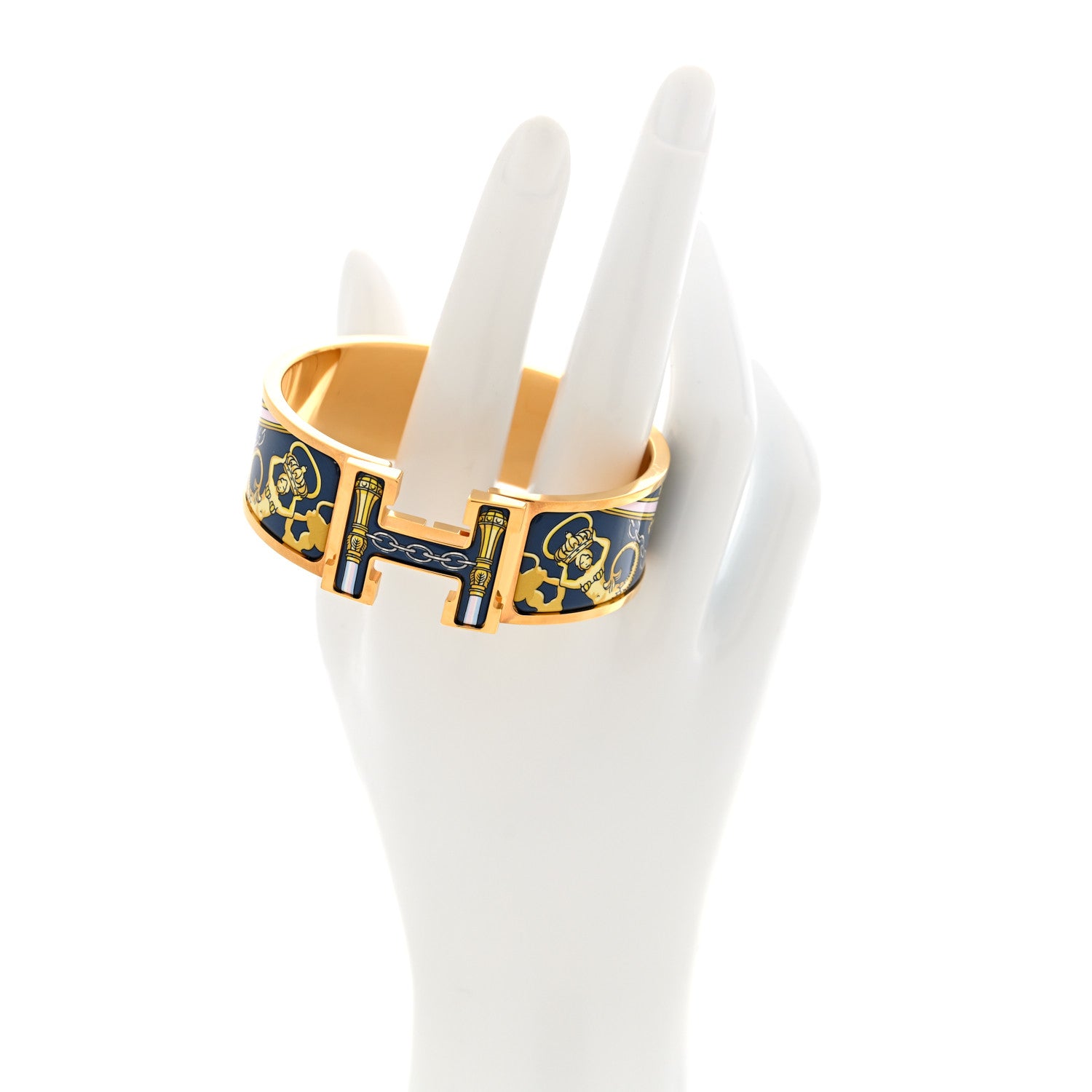 Hermes Enamel Printed Wide Musee Clic Clac H Bracelet PM Ecume 2 of 4
