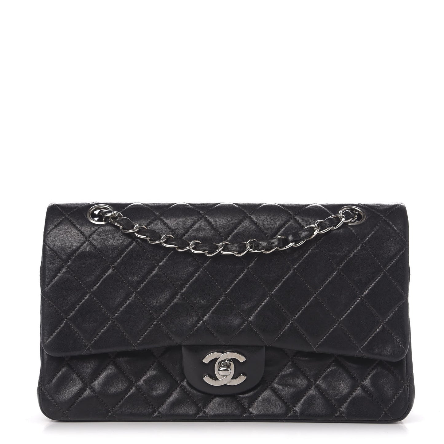Lambskin Quilted Medium Double Flap Black