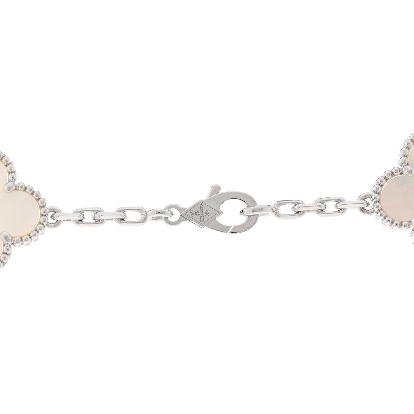 18K White Gold Mother of Pearl 20 Motifs Vintage Alhambra Necklace