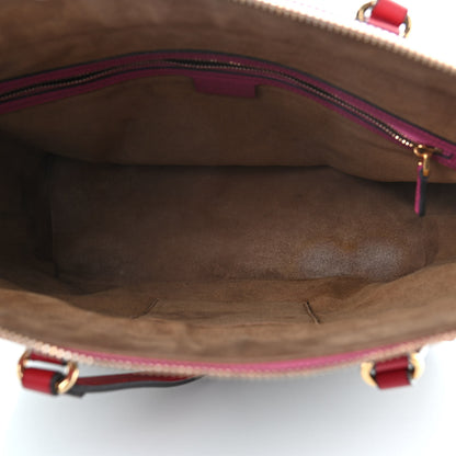 Gucci GG Supreme Monogram Medium Zippered Bucket Tote Beige Hibiscus Red New Rosette 4 of 5