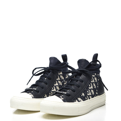 Christian Dior Technical Knit Calfskin Oblique Womens Walk'n Dior Mid Top Sneakers 37.5 Deep Blue 2 of 9