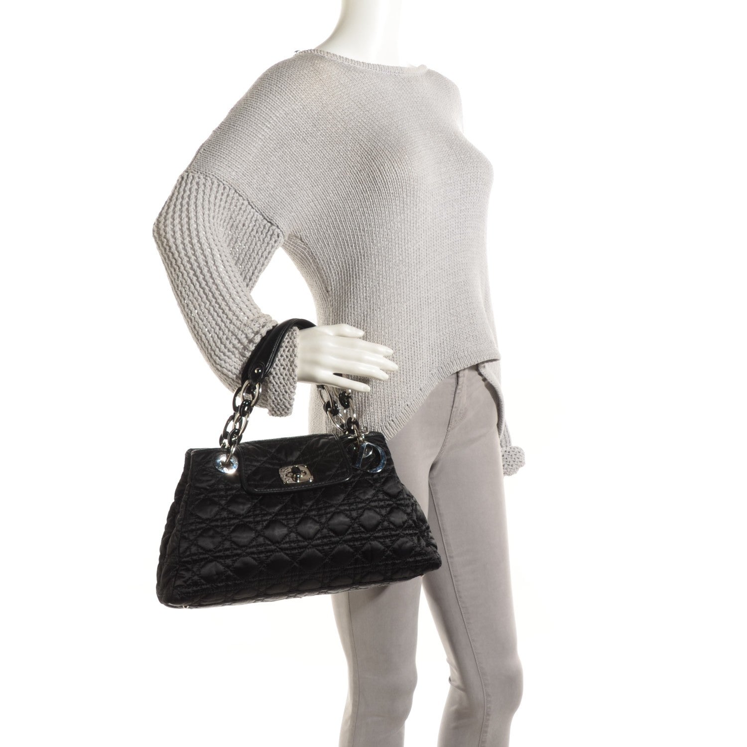 Christian Dior Satin Cannage Charming Lock Flap Shoulder Bag Black 2 of 7
