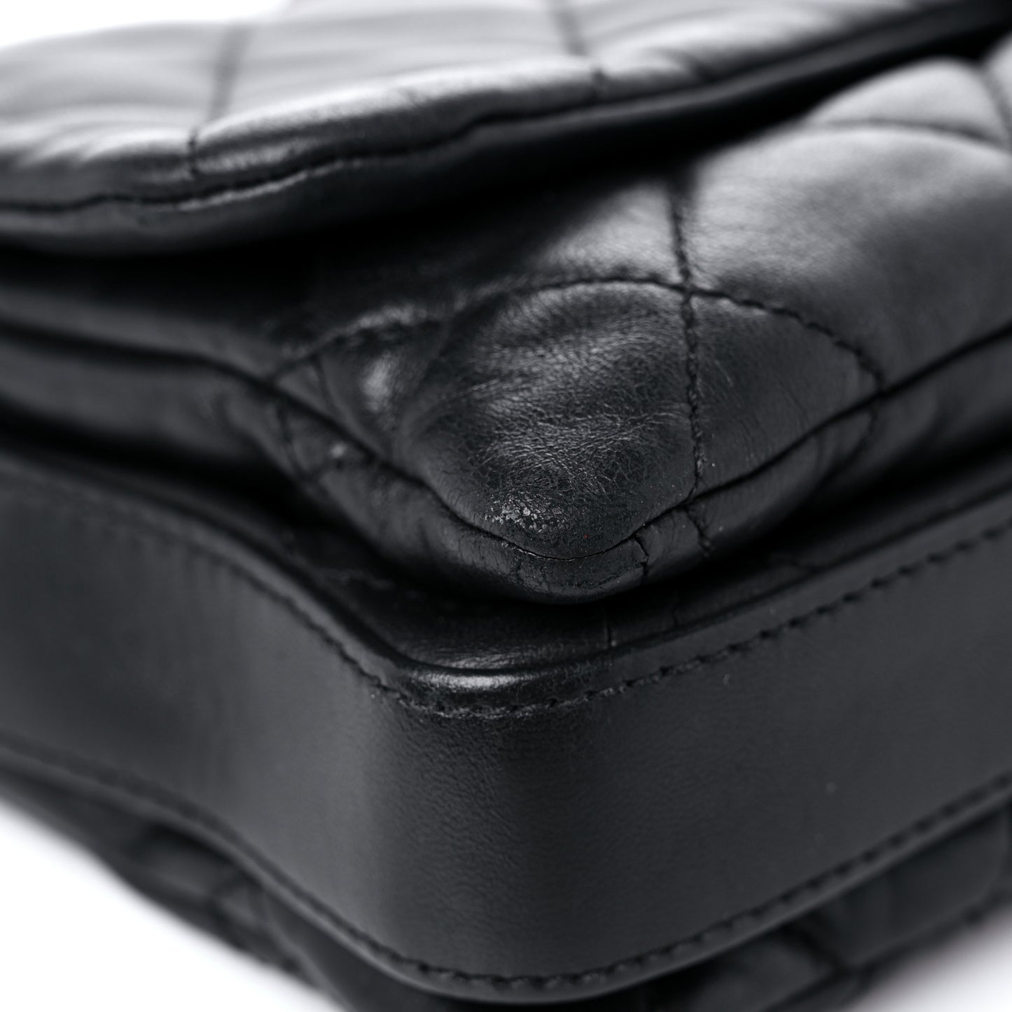 Lambskin Quilted Jumbo 3 Flap Black
