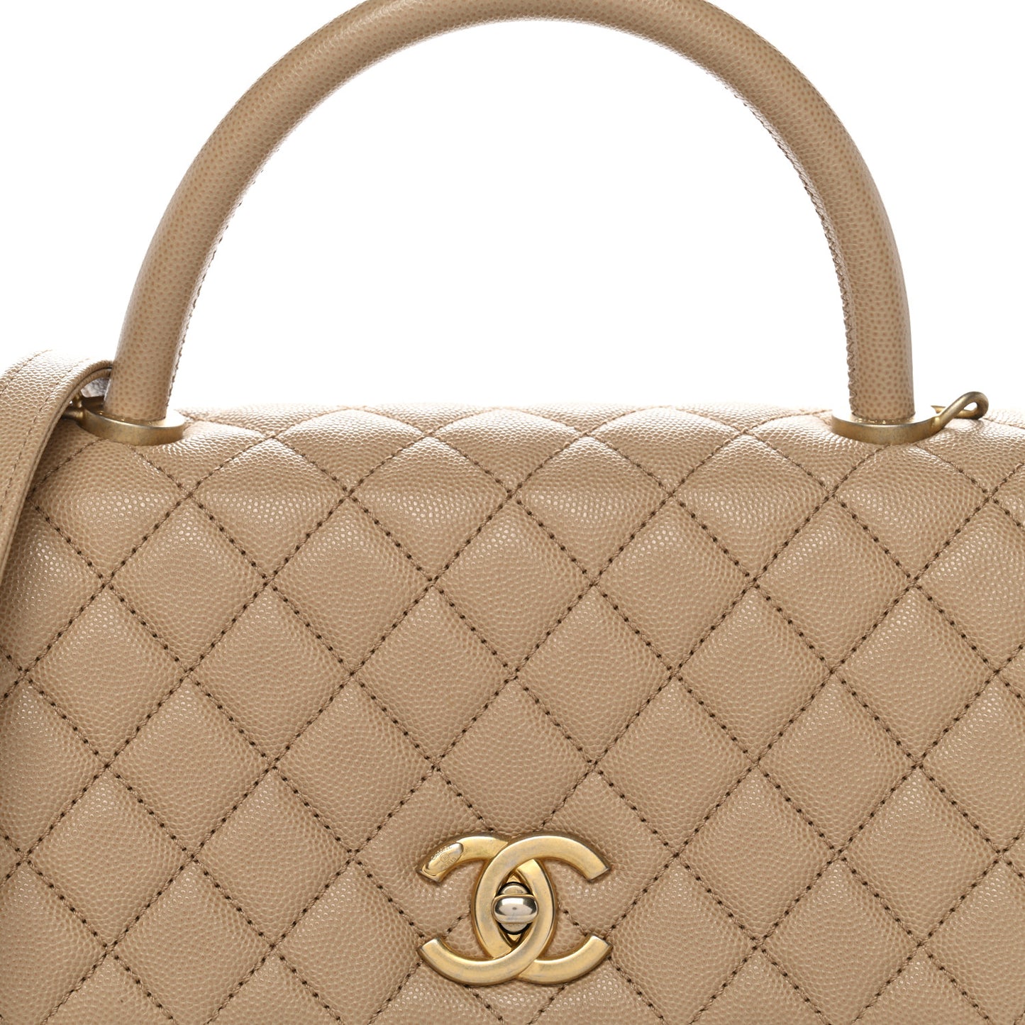 Caviar Quilted Small Coco Handle Flap Beige