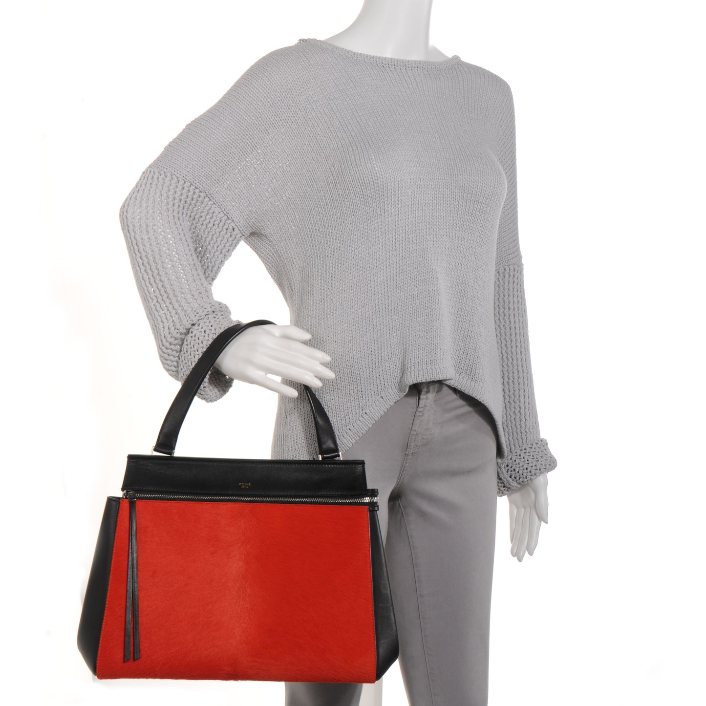 Pony Hair Medium Edge Shoulder Bag Vermillion