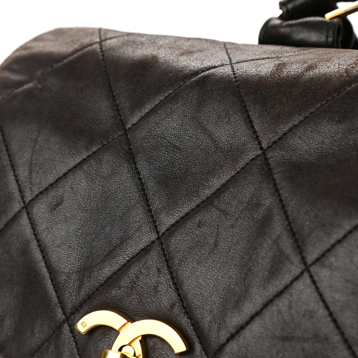 Lambskin Quilted Tassel Drawstring Backpack Dark Bown