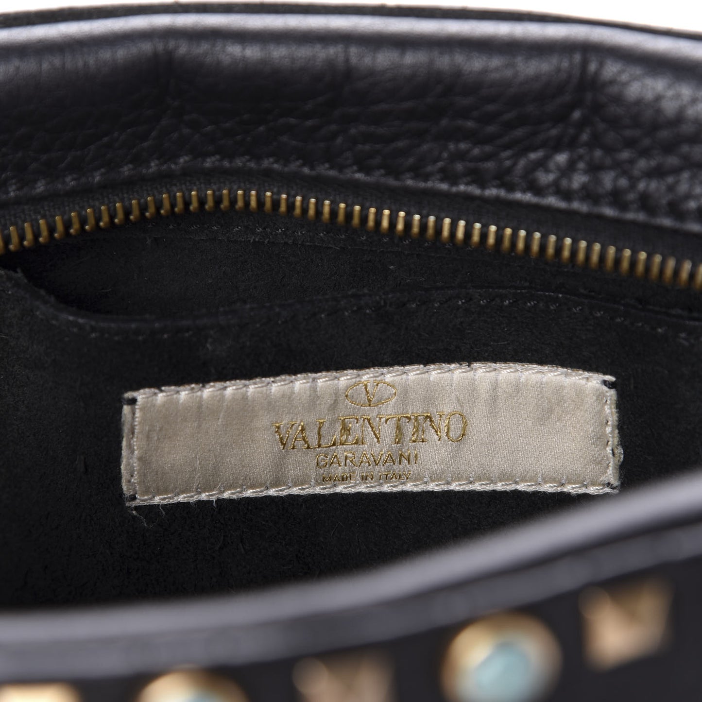 Grained Calfskin Turquoise Rockstud Rolling Camera Crossbody Bag Black