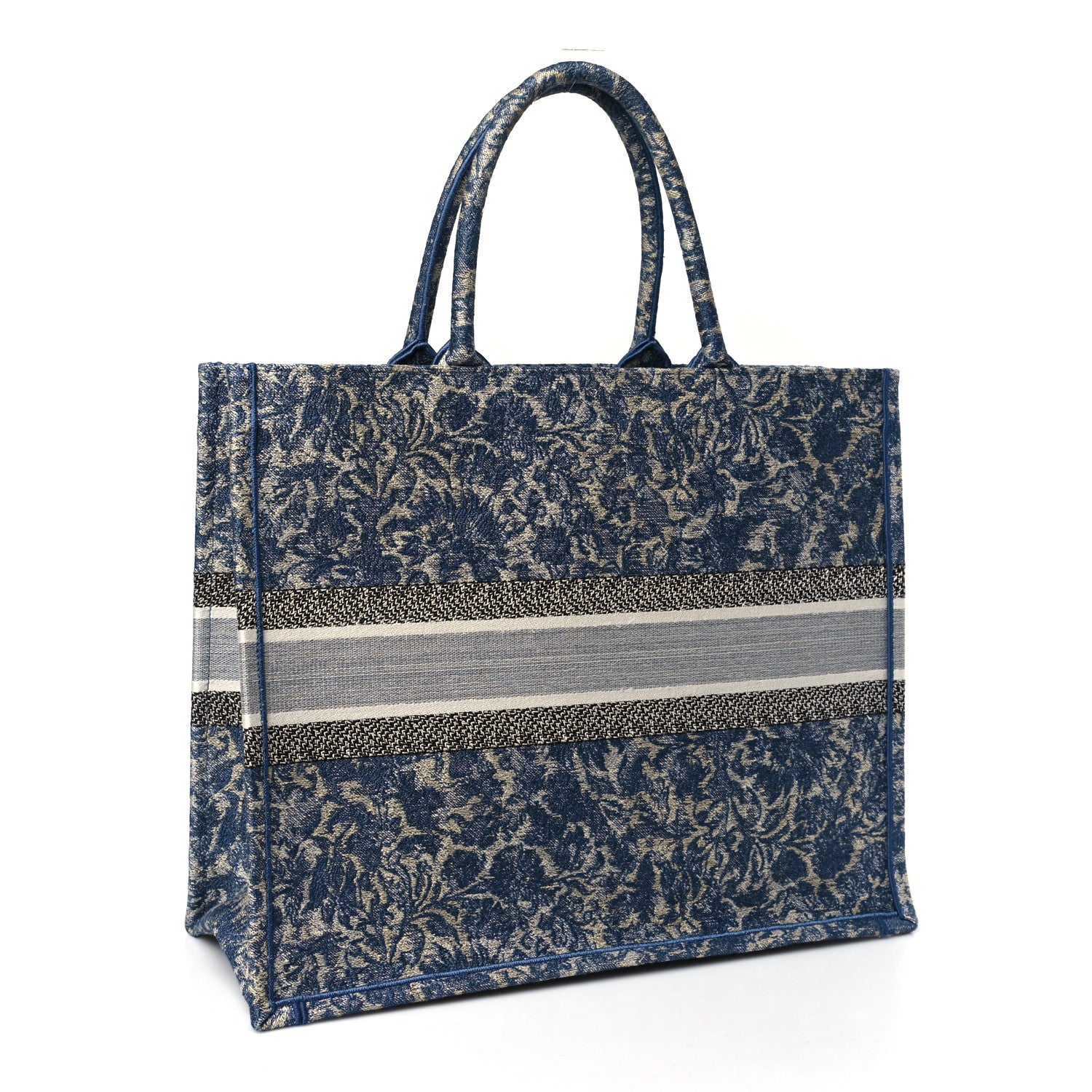 Christian Dior Canvas Embroidered Large Brocart Book Tote Blue 3 of 9