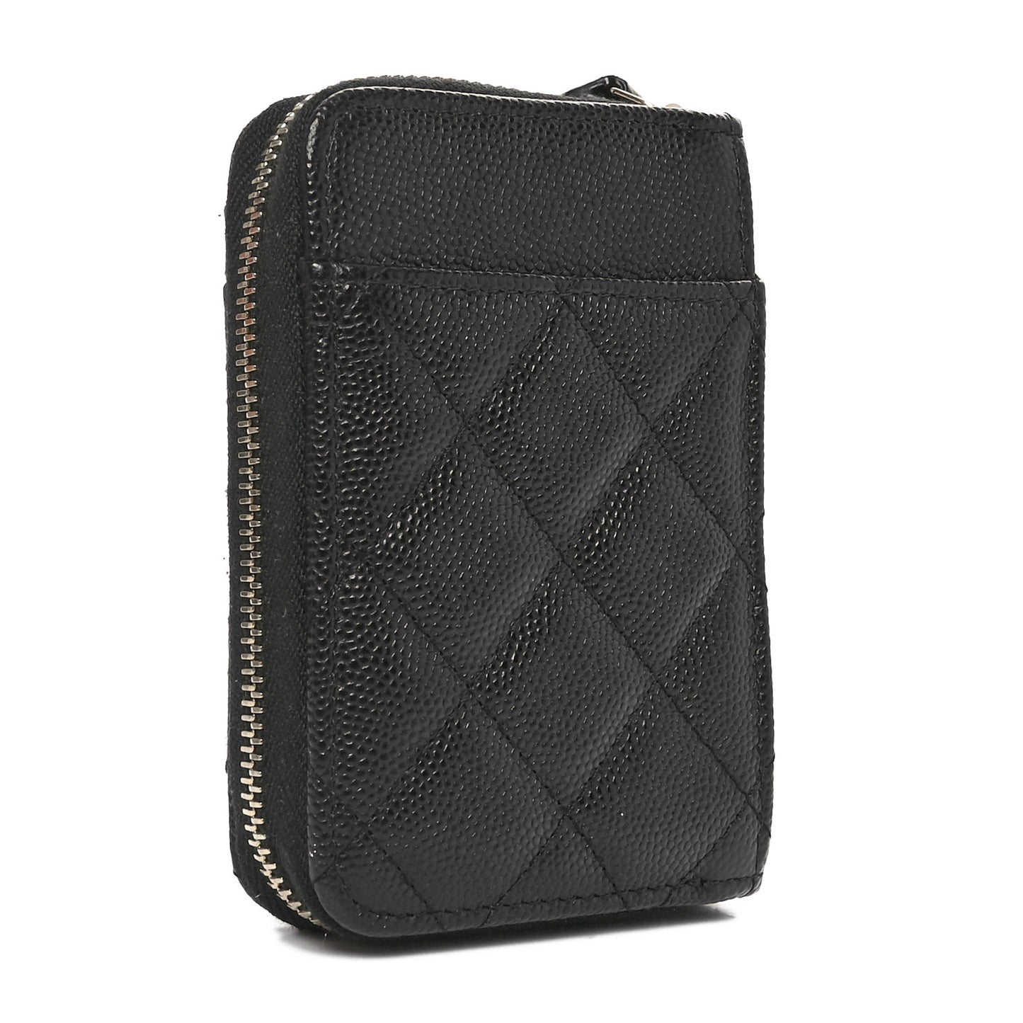 Caviar Quilted Zip Card Holder Black