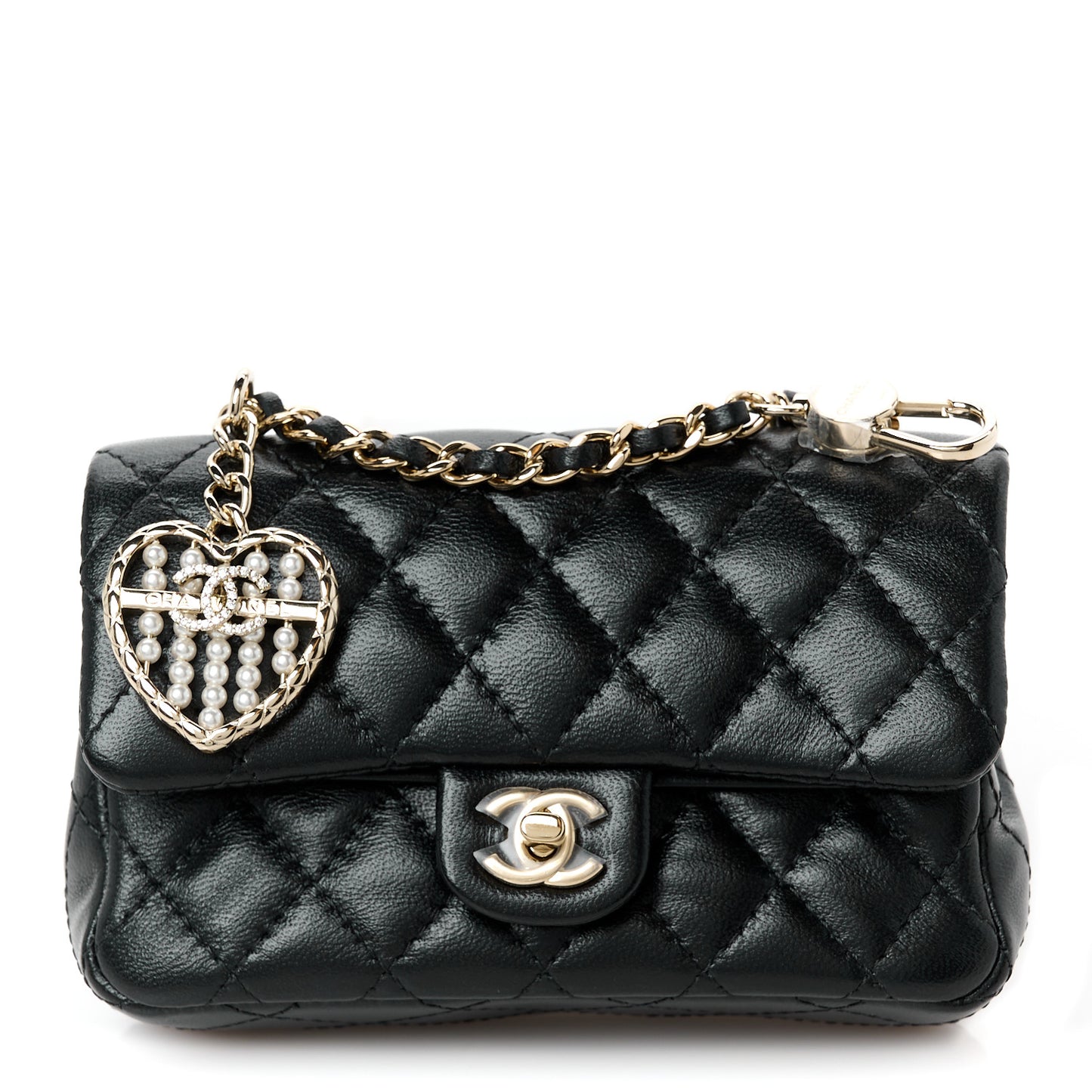 Lambskin Quilted Mini Double Flap With Hook Black