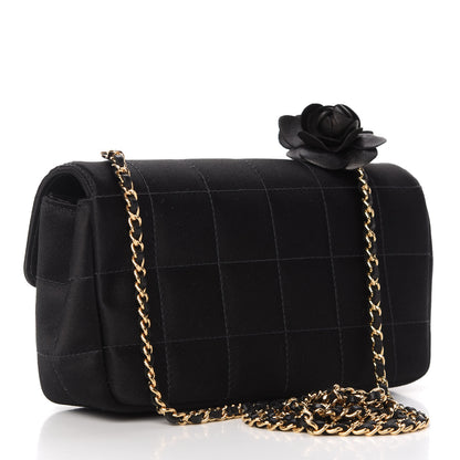 Chanel Satin Chocolate Bar Quilted Camellia Rectangular Mini Flap Black 3 of 11