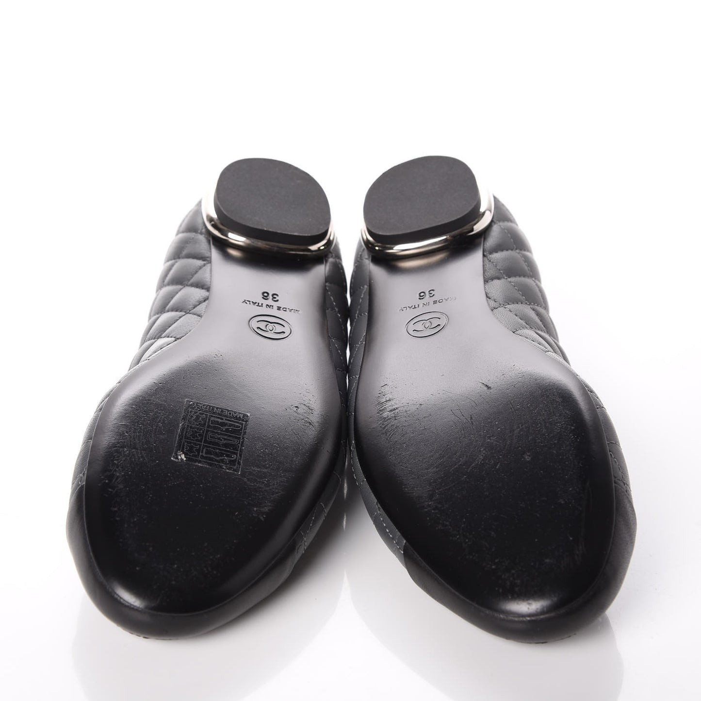 Lambskin Quilted CC Cap Toe Ballerina Flats 36 Grey Black
