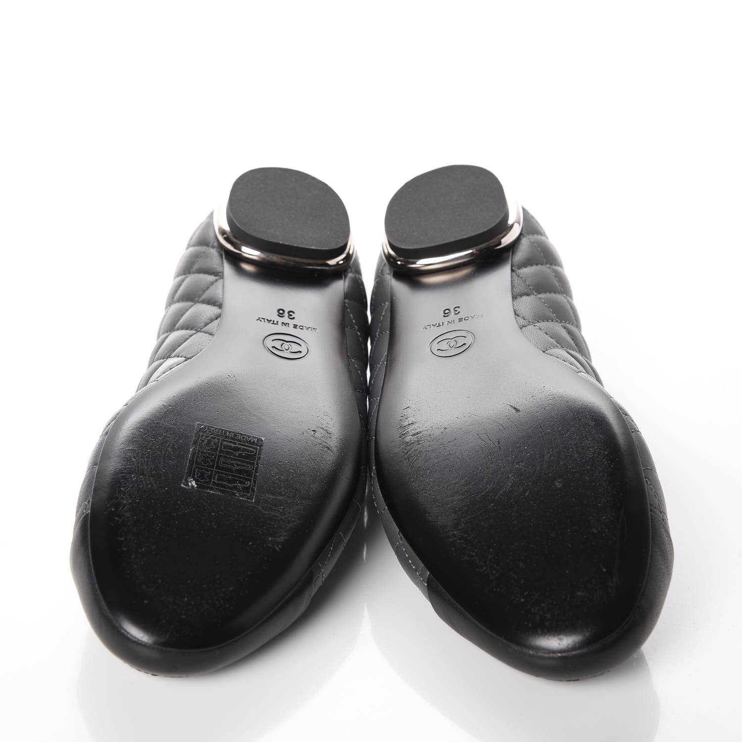 Chanel Lambskin Quilted CC Cap Toe Ballerina Flats 36 Grey Black 5 of 12