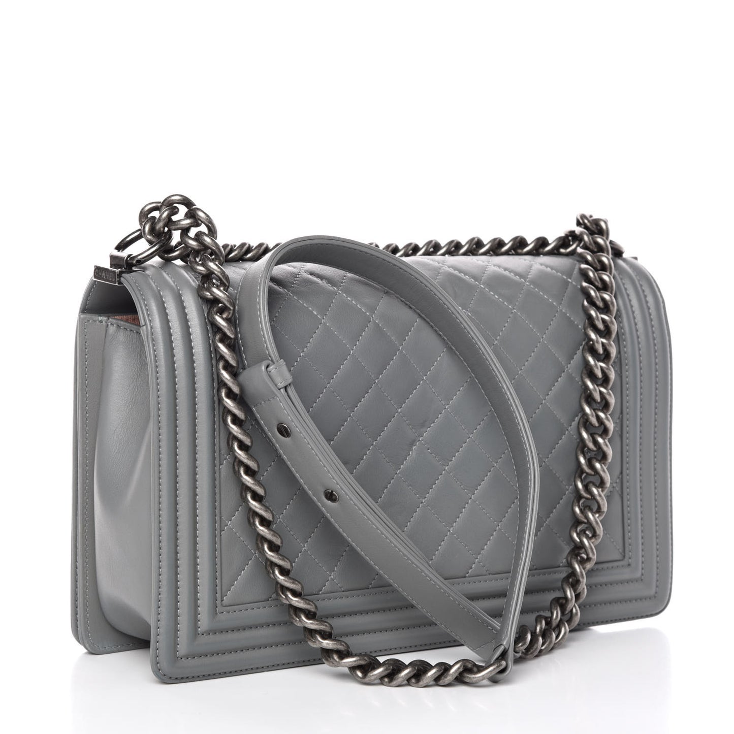 Calfskin Quilted New Medium Boy Flap Grey