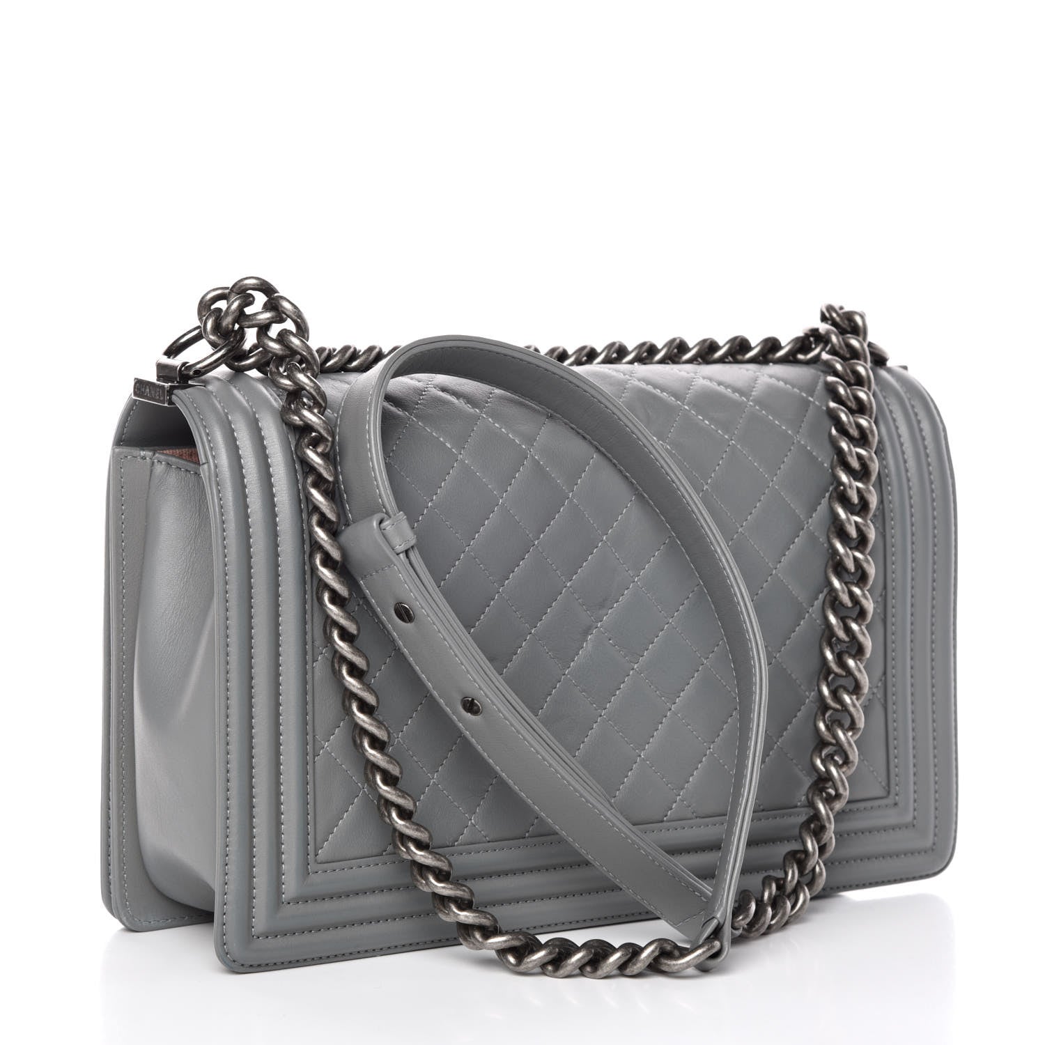 Chanel Calfskin Quilted New Medium Boy Flap Grey 3 of 13