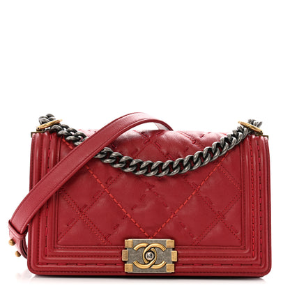 Chanel Calfskin Quilted Double Stitch Medium Boy Flap Red 1 of 13