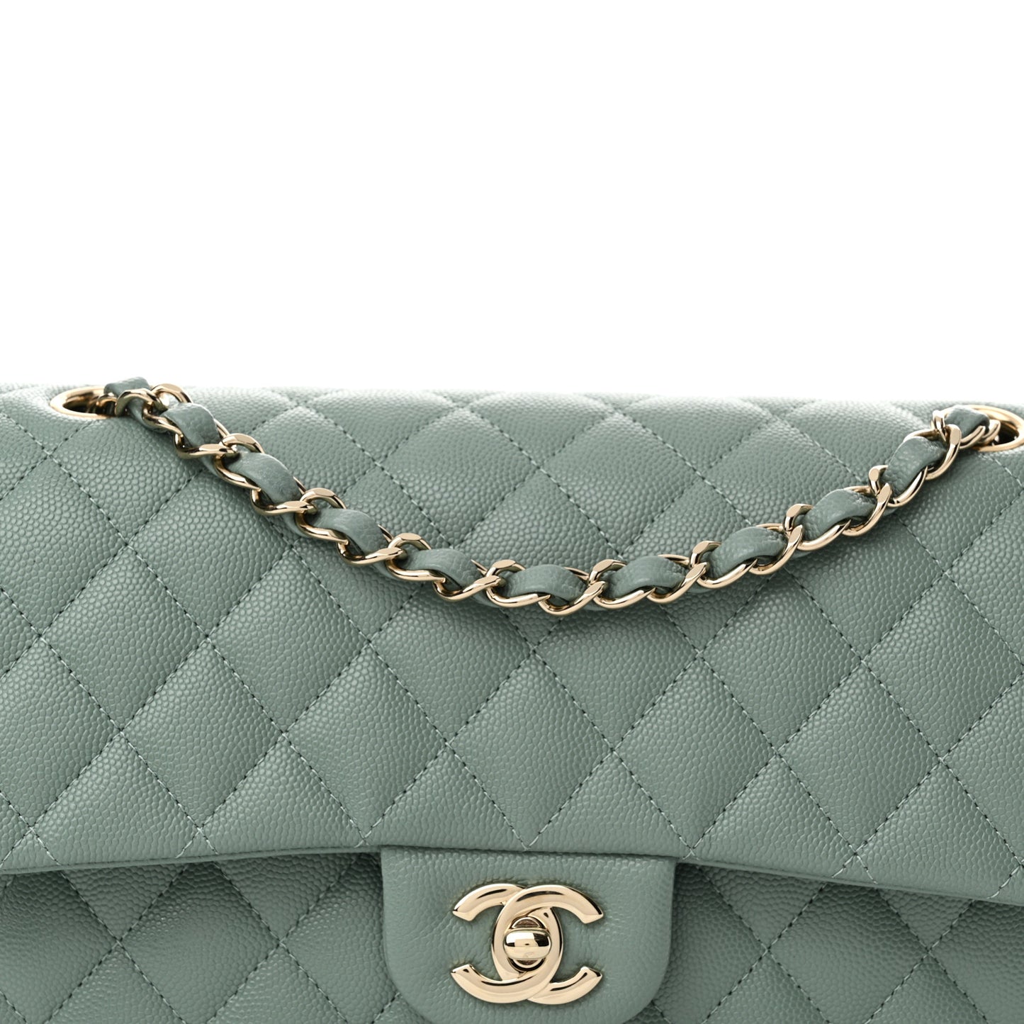 Caviar Quilted Medium Double Flap Green