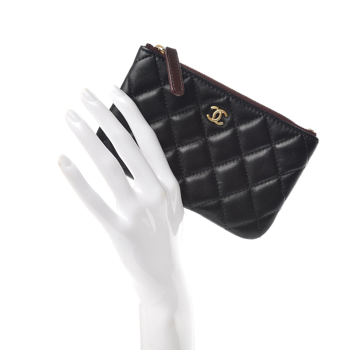 Lambskin Quilted Small Cosmetic Case Black