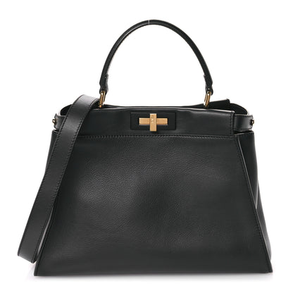 Fendi Vitello Seta Shiny Nappa Medium Peekaboo Iconic Satchel Black 1 of 11