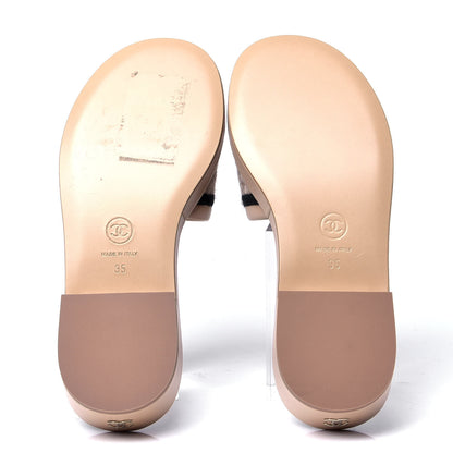 Chanel Lambskin Embroidered Logo Mules 35 Beige Black 5 of 6