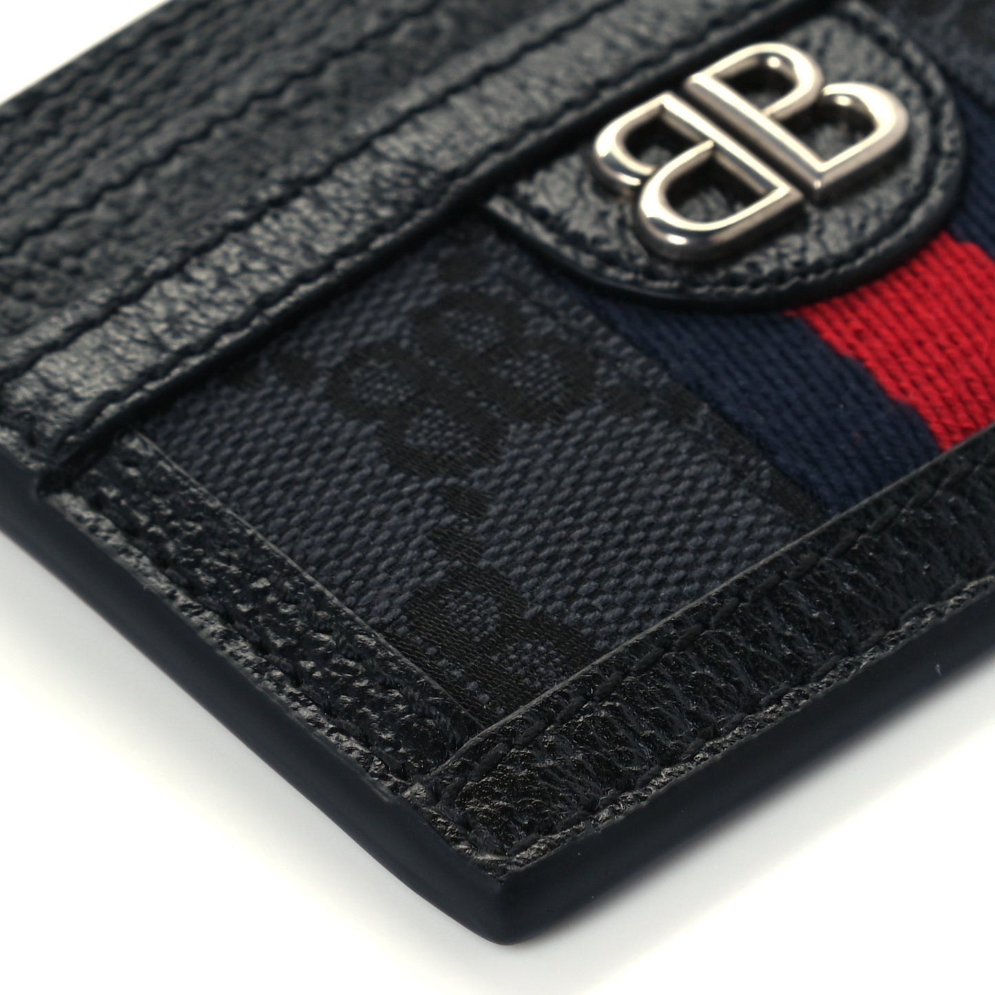X BALENCIAGA BB Monogram Web Ophidia Card Holder Black