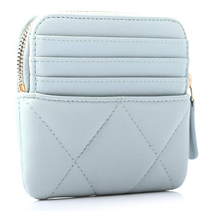 Chanel Lambskin Quilted Chanel 19 Zip Card Holder Wallet Light Blue 3 of 8