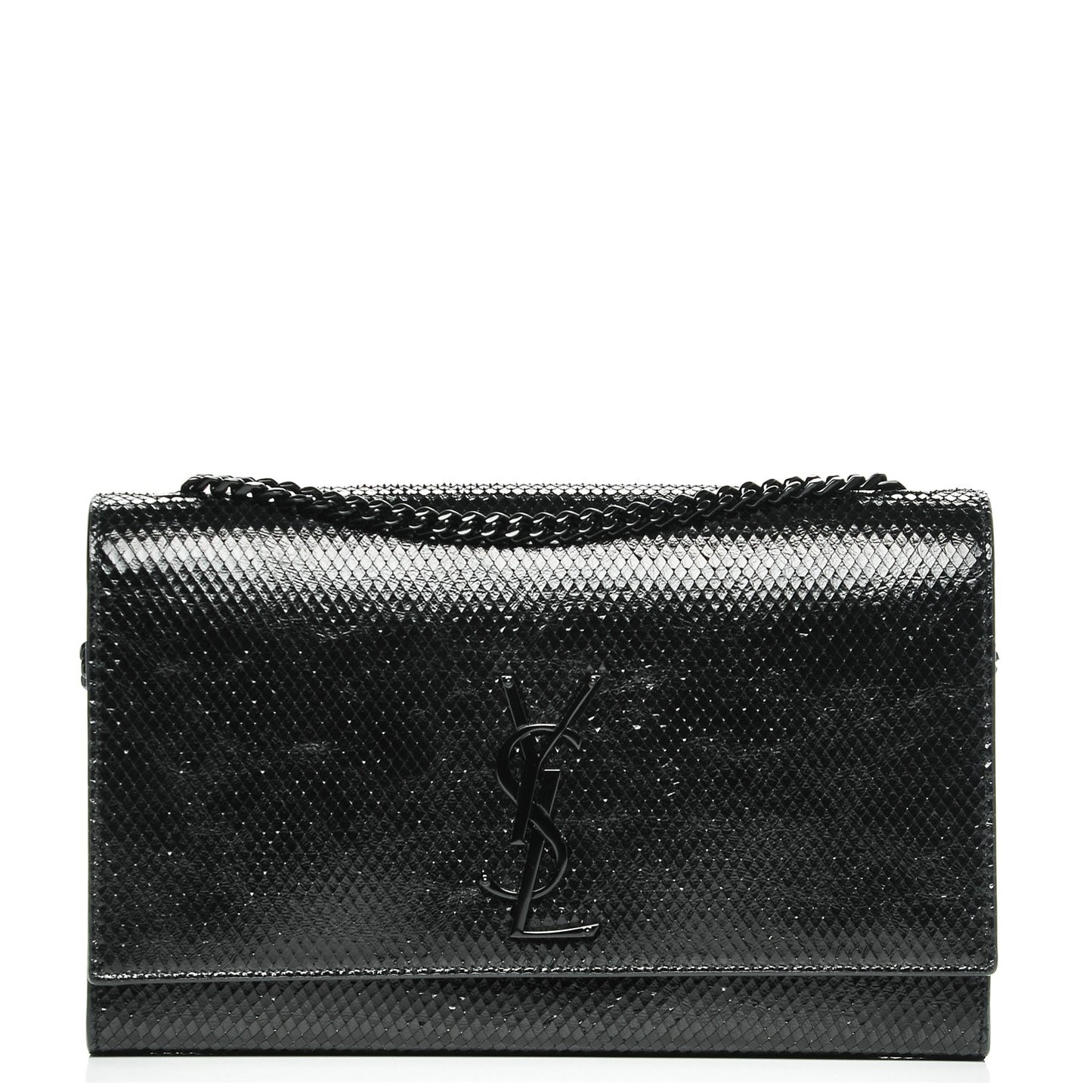 Python Calfskin Embossed Medium Classic Monogram Kate Satchel Black