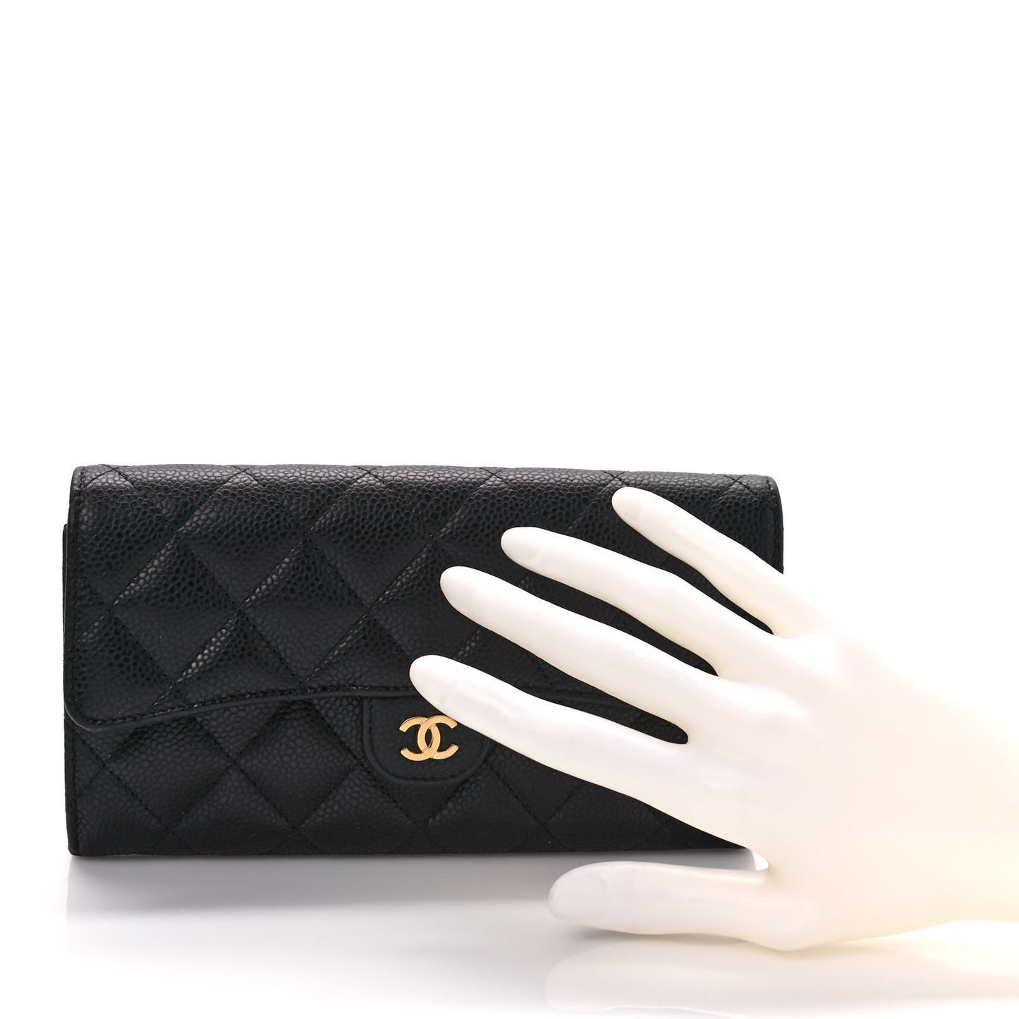 Caviar Quilted Large Gusset Flap Wallet Black
