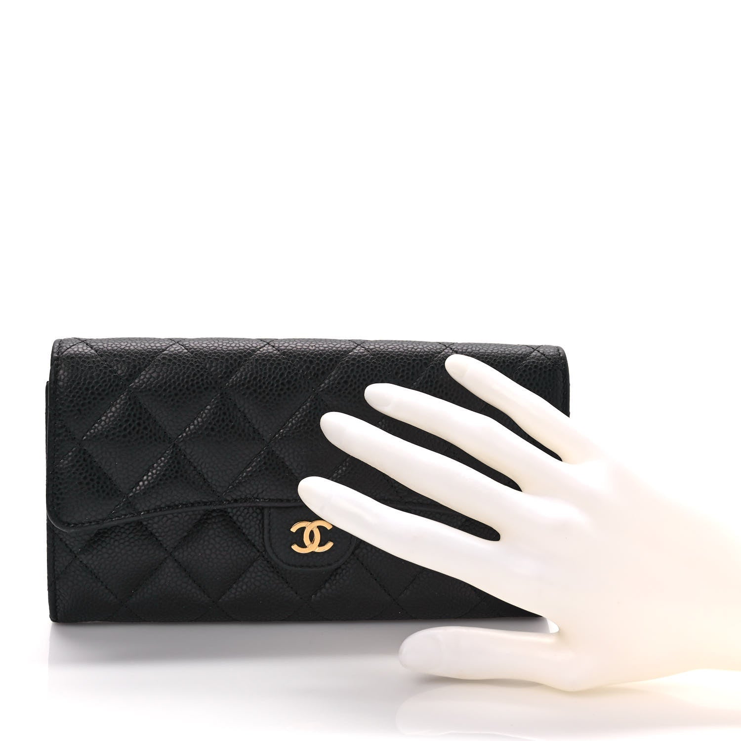 Chanel Caviar Quilted Large Gusset Flap Wallet Black 2 of 9