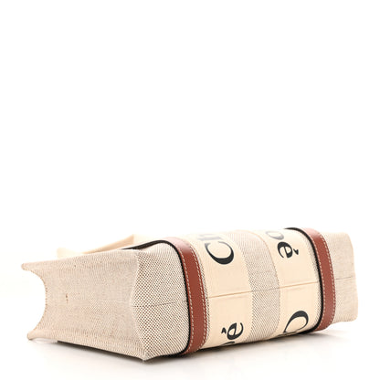 Chloe Cotton Calfskin Small Woody Ribbon Tote With Strap White Brown 4 of 11