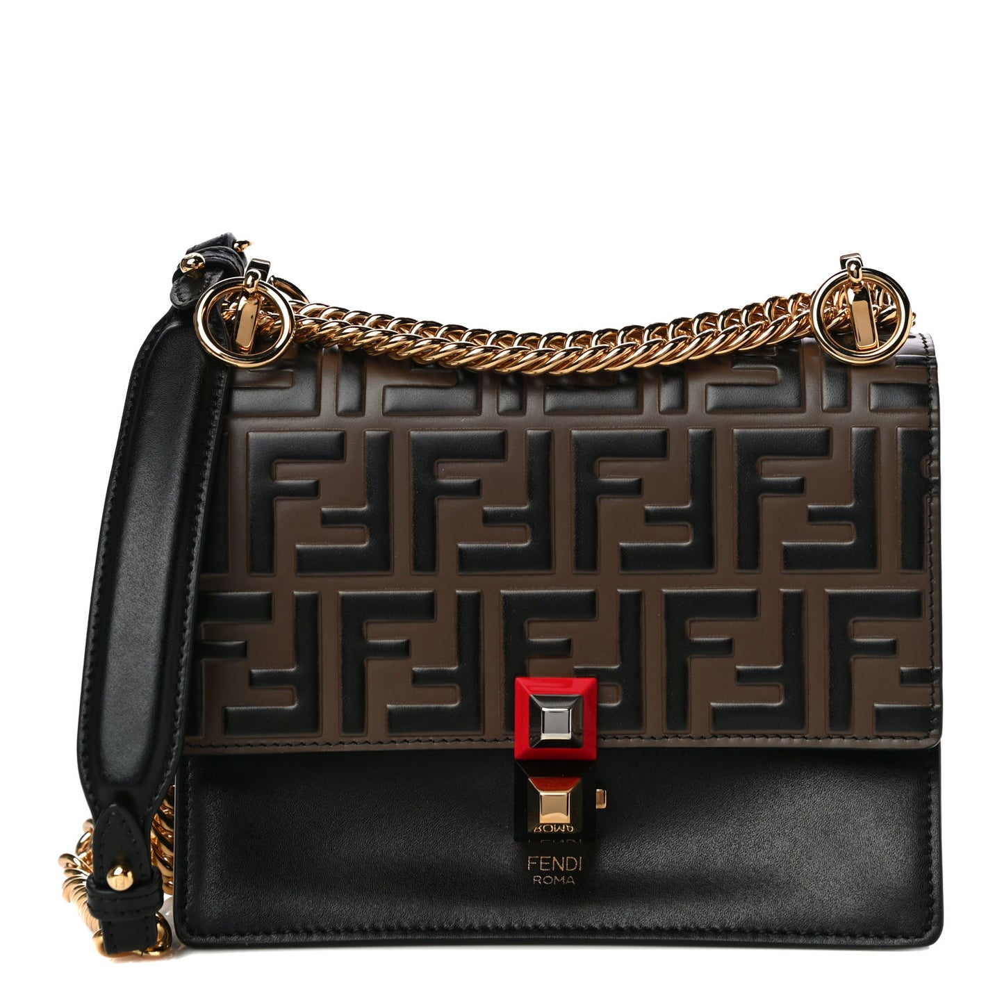 Vitello Liberty Bi-Color FF 1974 Embossed Small Kan I Shoulder Bag Black Maya