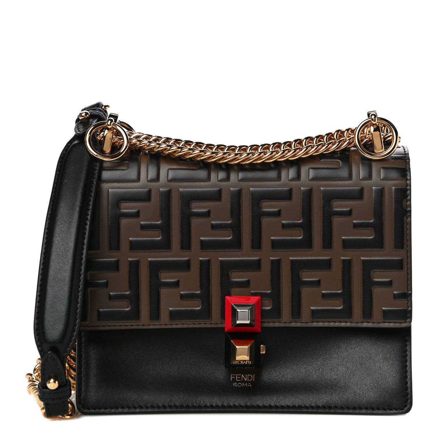 Fendi Vitello Liberty Bi-Color FF 1974 Embossed Small Kan I Shoulder Bag Black Maya 2 of 12