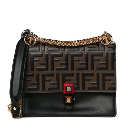Fendi Vitello Liberty Bi-Color FF 1974 Embossed Small Kan I Shoulder Bag Black Maya 2 of 12