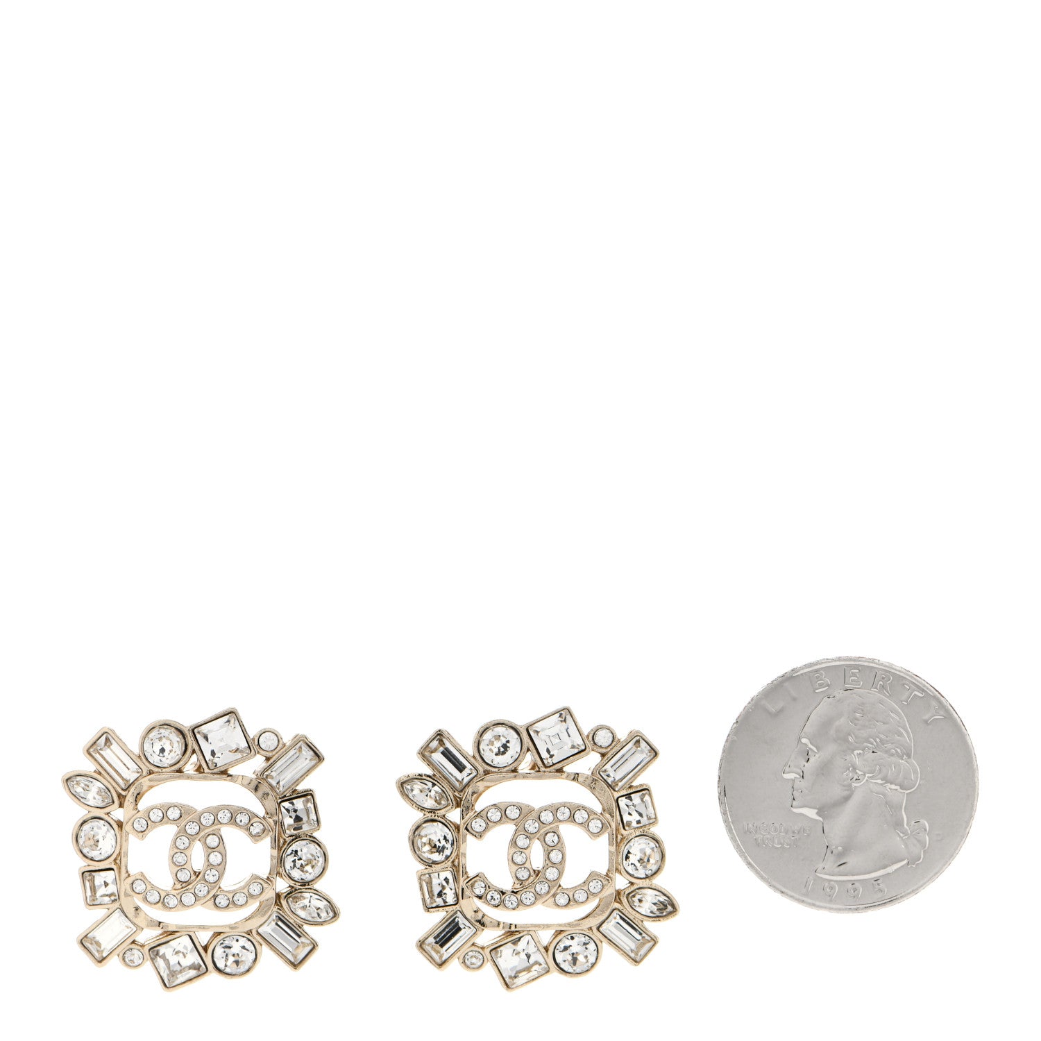 Chanel Crystal CC Square Earrings Gold 2 of 5