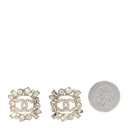 Chanel Crystal CC Square Earrings Gold 2 of 5