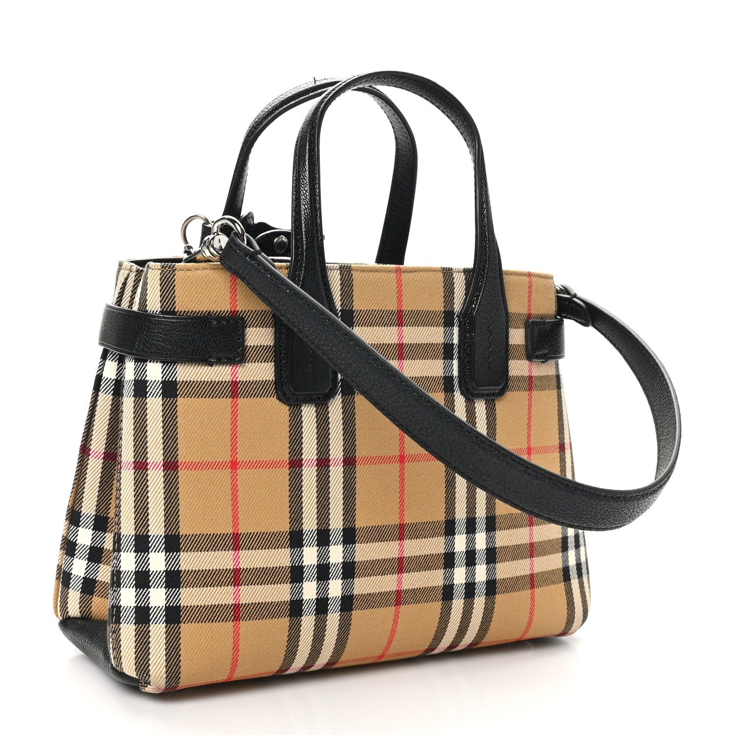 Burberry Goatskin Vintage Check Small Banner Tote Black 3 of 10