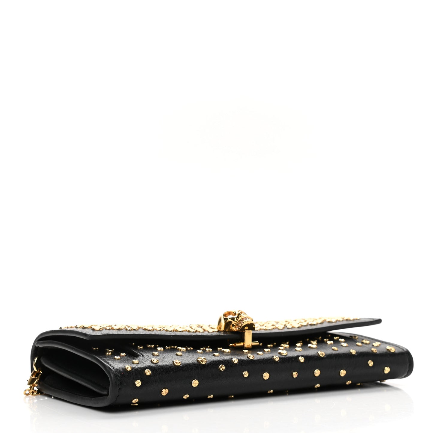 Calfskin Studded Skull Wallet on Chain Black