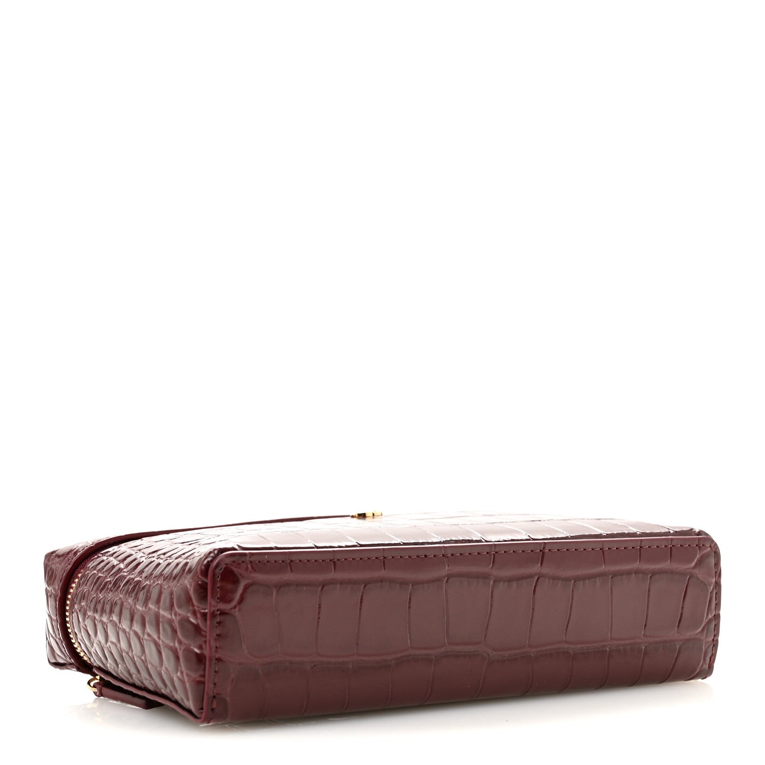 Chanel Calfskin Crocodile Embossed Crococo Top Handle Slim Vanity Case With Chain Dark Burgundy 4 of 11