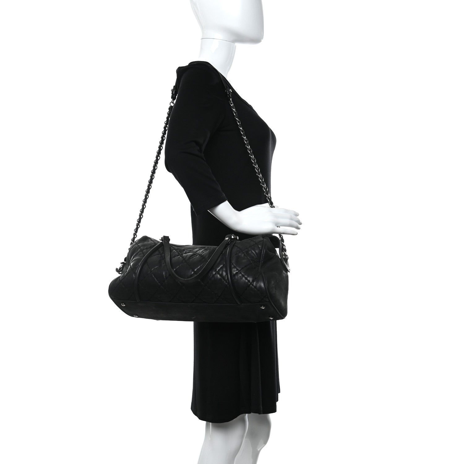 Chanel Aged Calfskin Small Bowling Bag Black 2 of 11