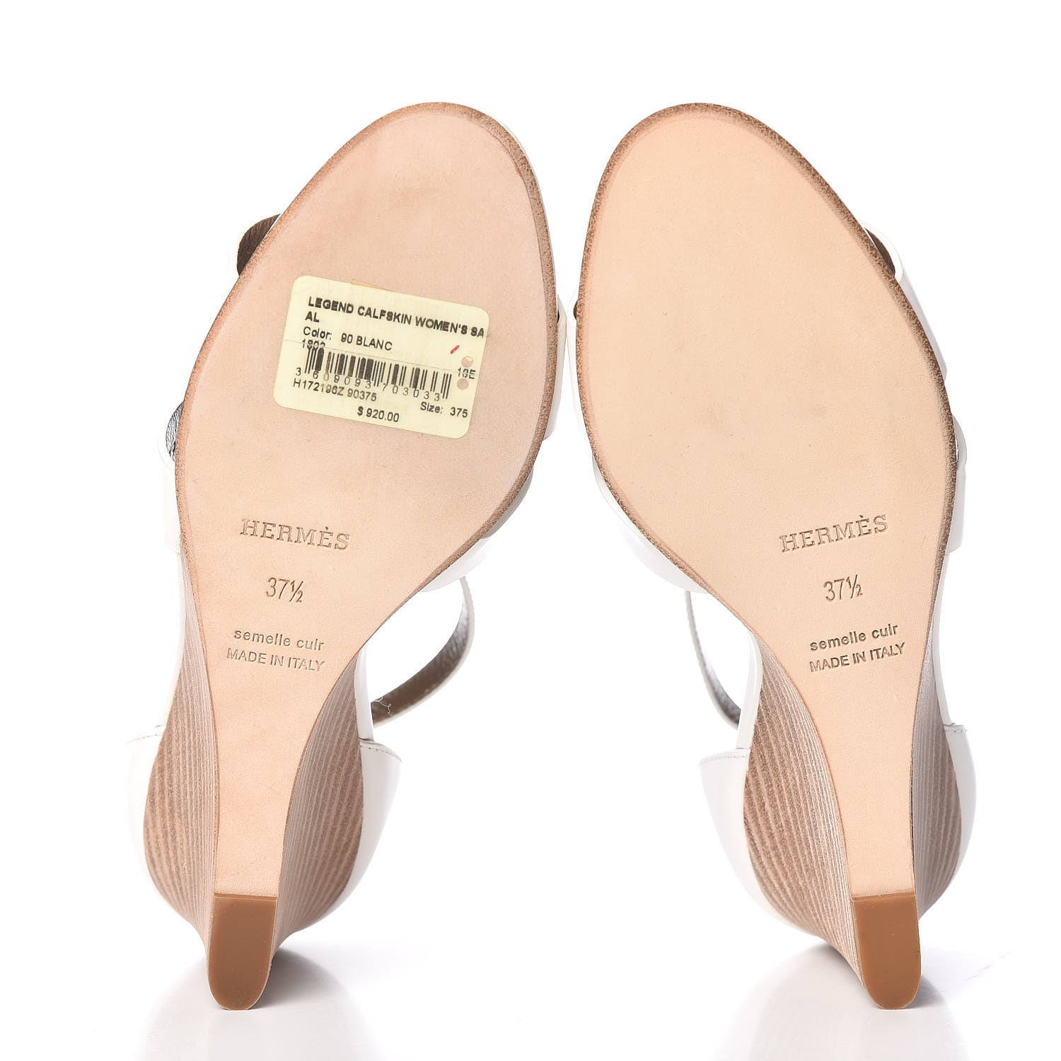 Hermes Calfskin Legend Wedge Sandals 37.5 White 5 of 9