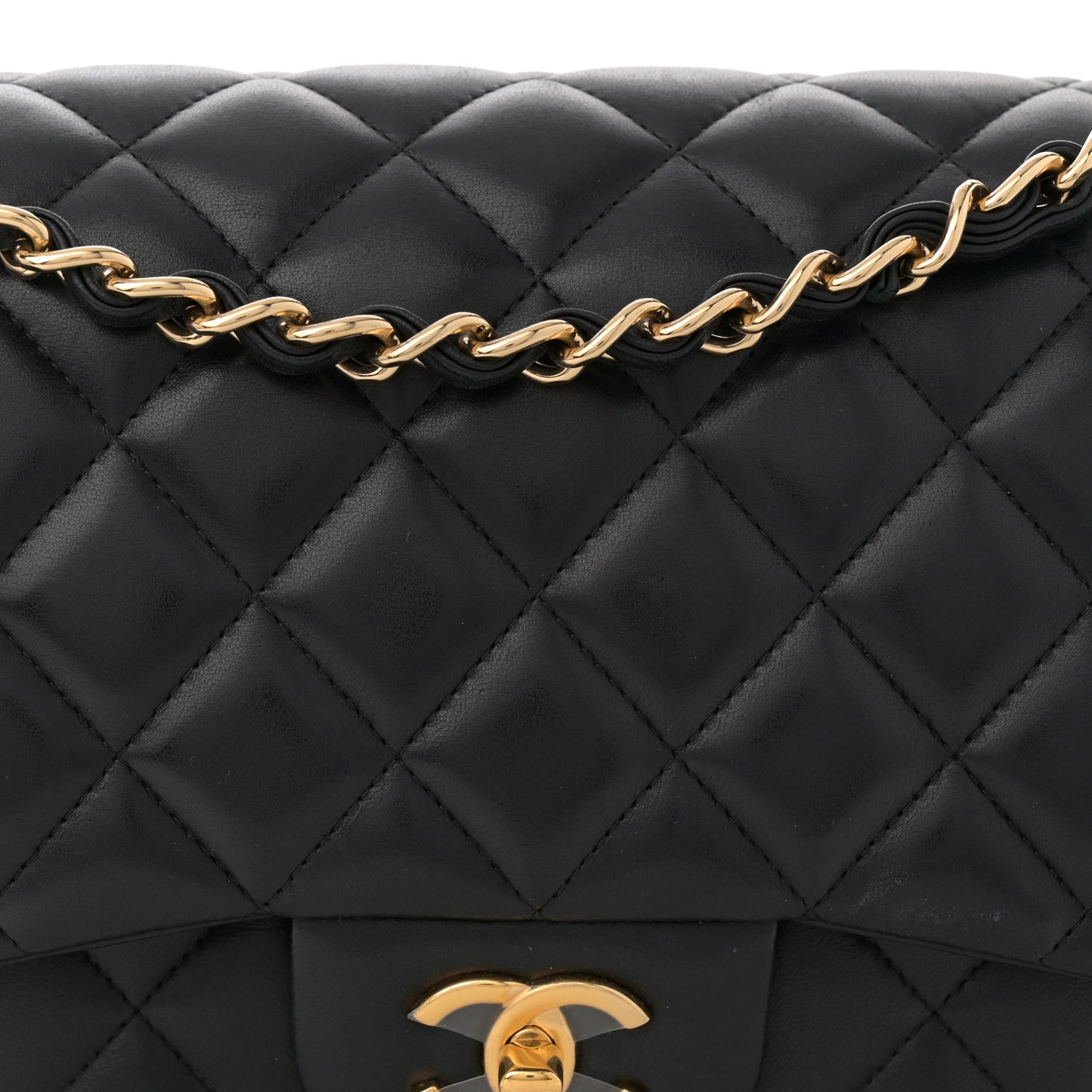 Lambskin Quilted Jumbo Double Flap Black
