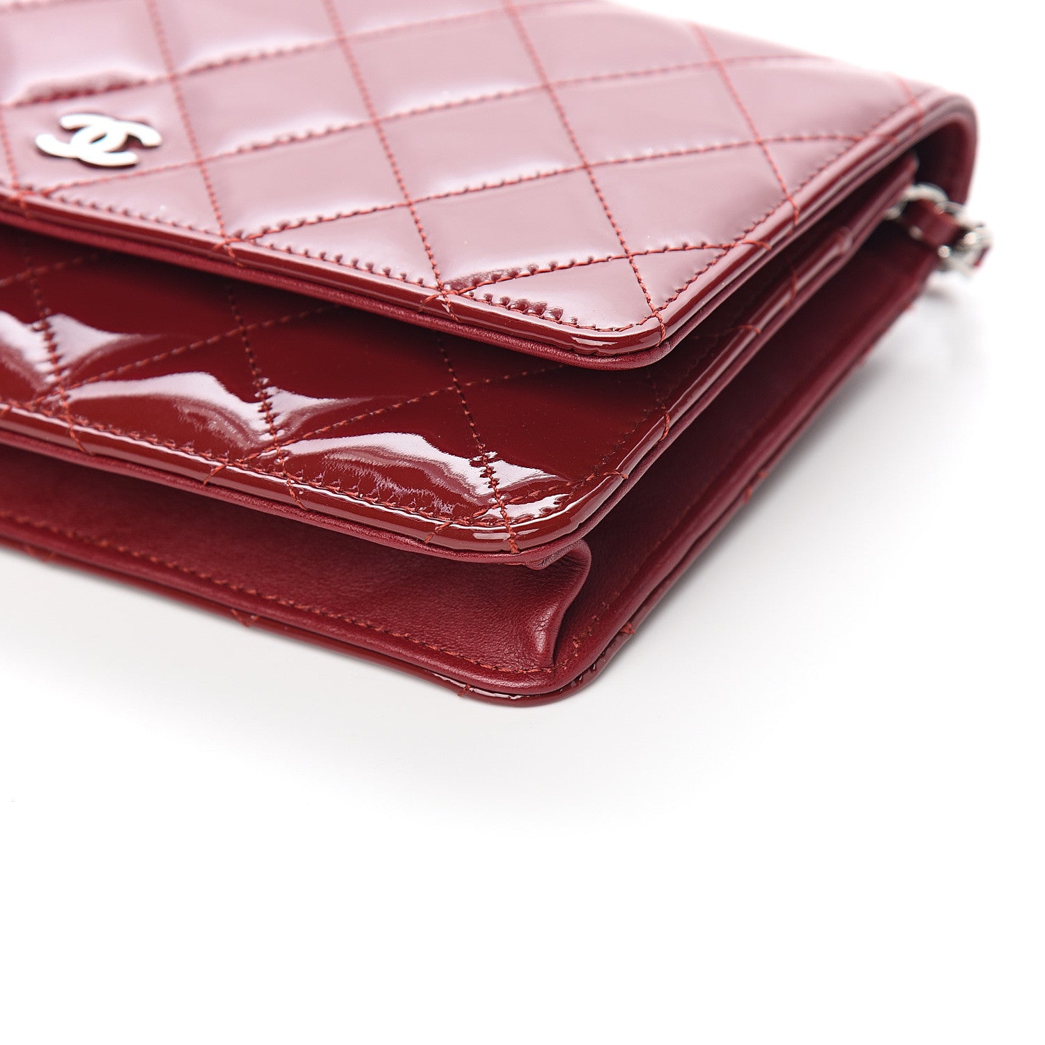Chanel Patent Quilted Wallet On Chain WOC Red 9 of 10