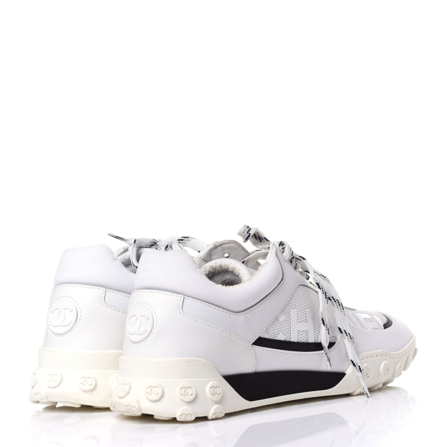 Chanel Calfskin Mesh Lycra Womens Logo Sneakers 40 White 4 of 10