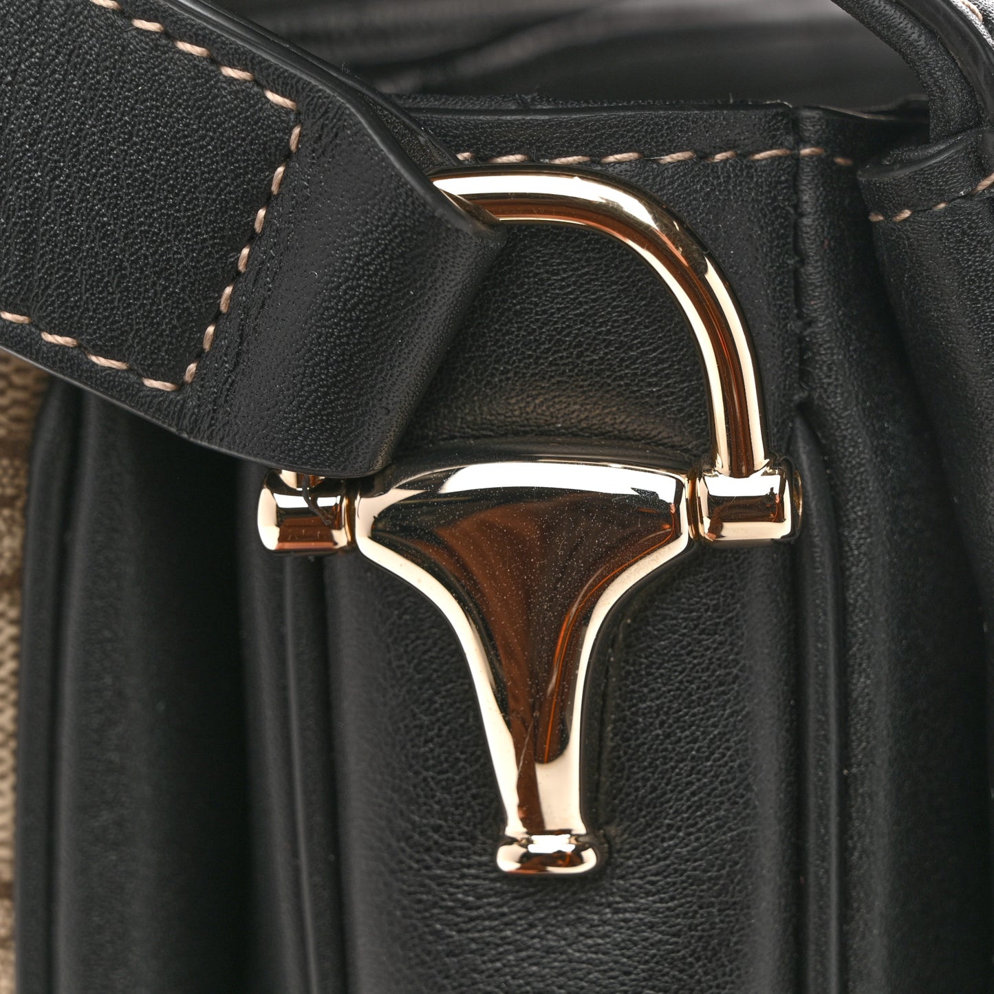 GG Supreme Monogram Horsebit 1955 Soft Small Shoulder Bag Beige Black