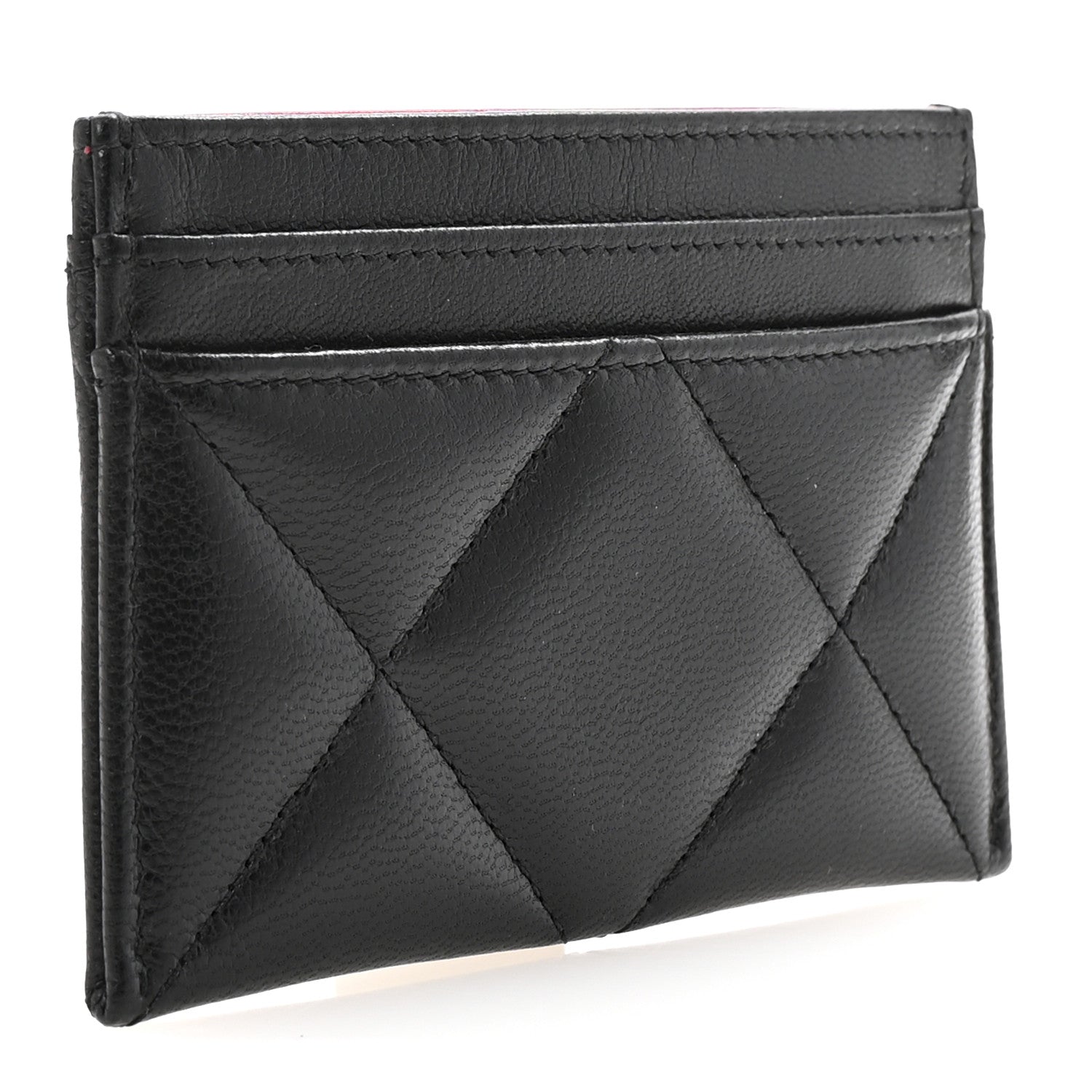 Chanel Shiny Goatskin Quilted Chanel 19 Card Holder Black 6 of 16