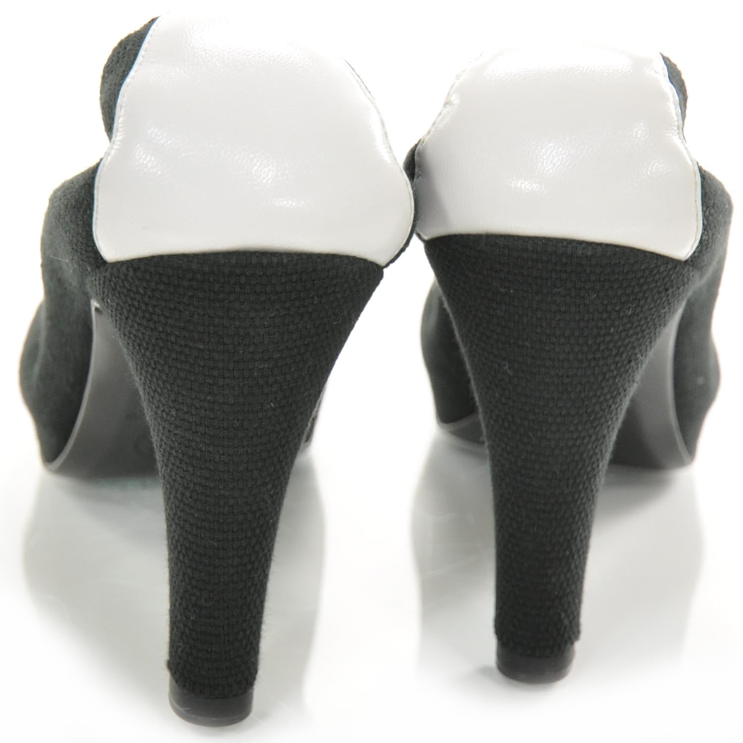 Chanel Toile and Leather Stretch Cap Toe Pumps 37.5 3 of 8