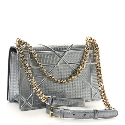 Christian Dior Metallic Patent Micro-Cannage Medium Diorama Flap Bag Silver 2 of 8