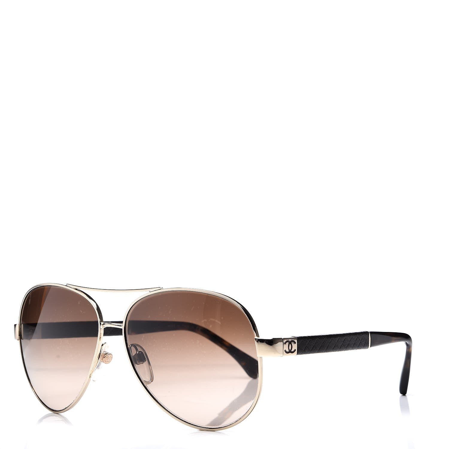 Chanel Lambskin Quilted CC Aviator Sunglasses 4195-Q Brown Gold 1 of 11