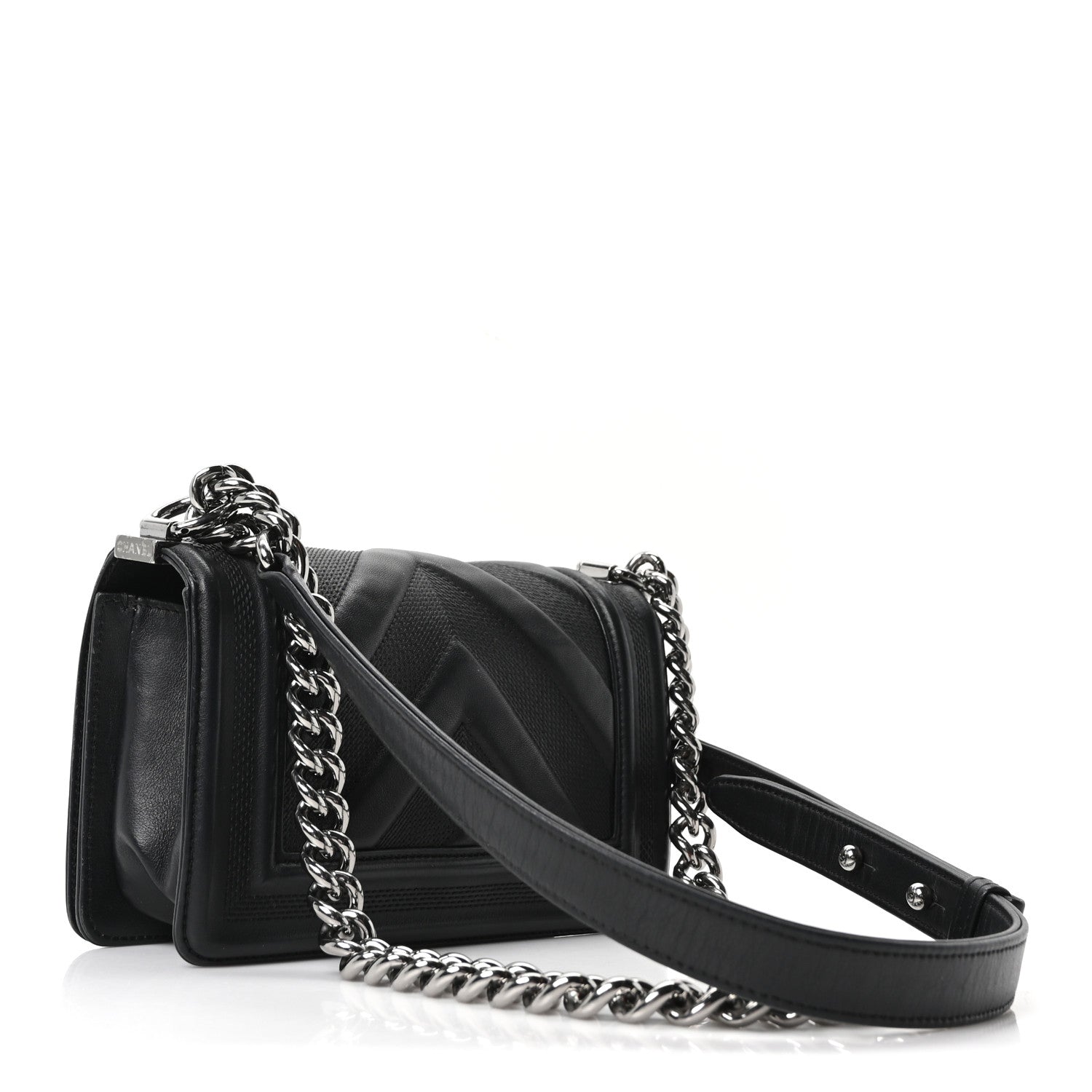 Chanel Calfskin Perforated Chevron Quilted Small Boy Flap Black 2 of 9