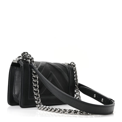 Chanel Calfskin Perforated Chevron Quilted Small Boy Flap Black 2 of 9